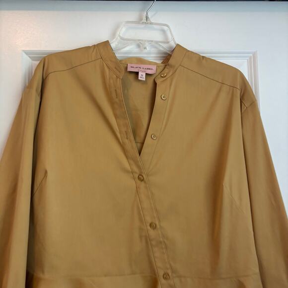 Chicos Black Label Poplin Peplum Button Down Shirt Yellow 12 Career Modern - Picture 4 of 9